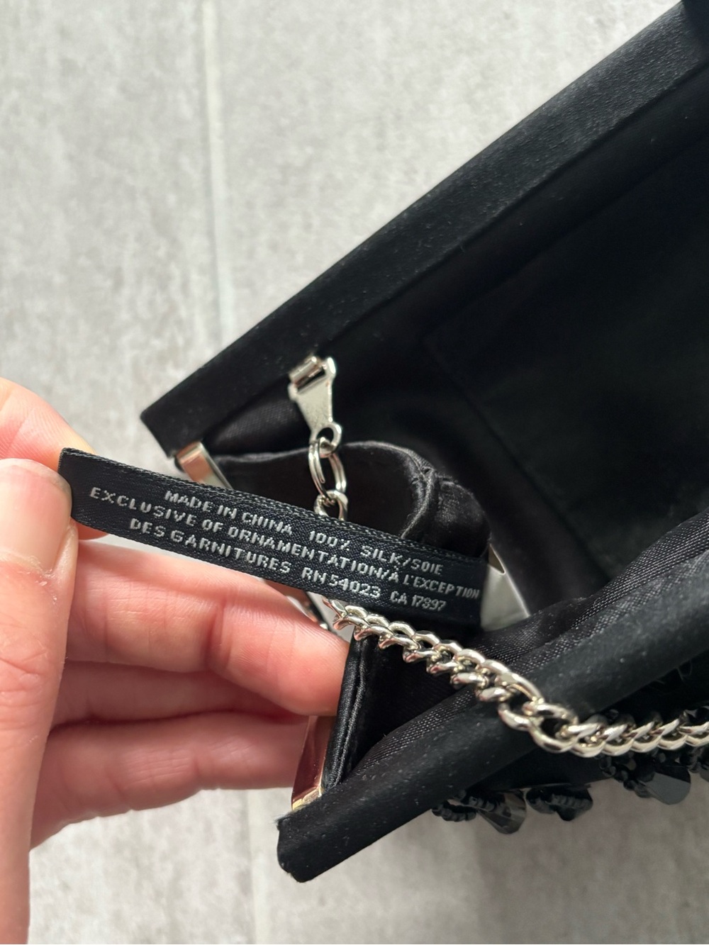 Banana Republic Black Satin Beaded Clutch with Silver Chain - Picture 7 of 8